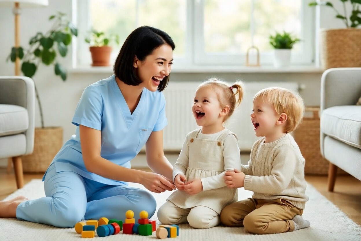 Empleada del hogar externa de jornada completa cuidando a un niño, servicio de canguro y tareas domésticas